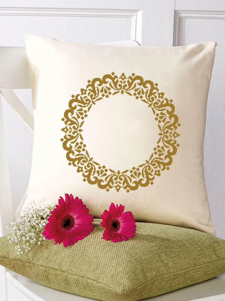 Monogram mandala cross stitch pattern PDF download Round frame cross stitch chart, Mandala wreath pattern digital PDF for beginner #Y11