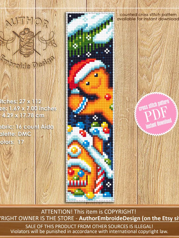 Christmas bookmark set cross stitch pattern download PDF Handmade bookmark Winter holiday cross stitch gift Kawaii bookmark New Year #B76