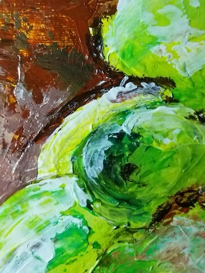 Green ripe grapes fruit berry small oil painting
