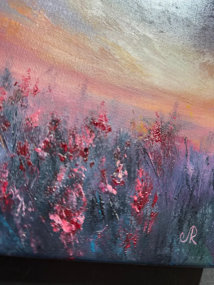 Sunset Oil Painting Rustic Wall Art Field Original Painting