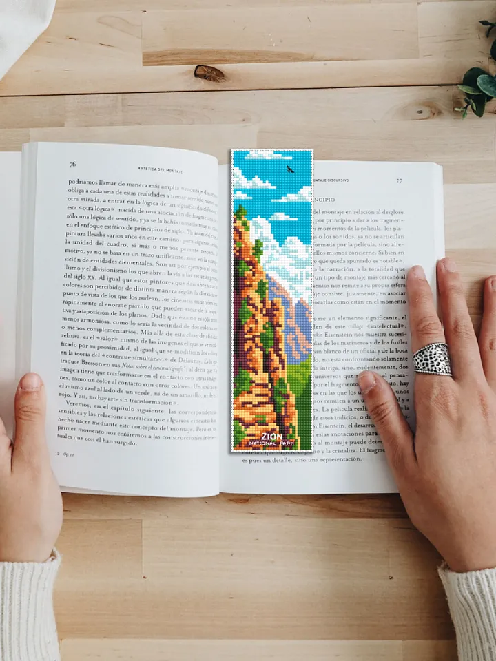 Zion national park bookmark cross stitch pattern PDF download Nature cross stitch chart, Digital bookmark pattern, Mountain landscape #B221