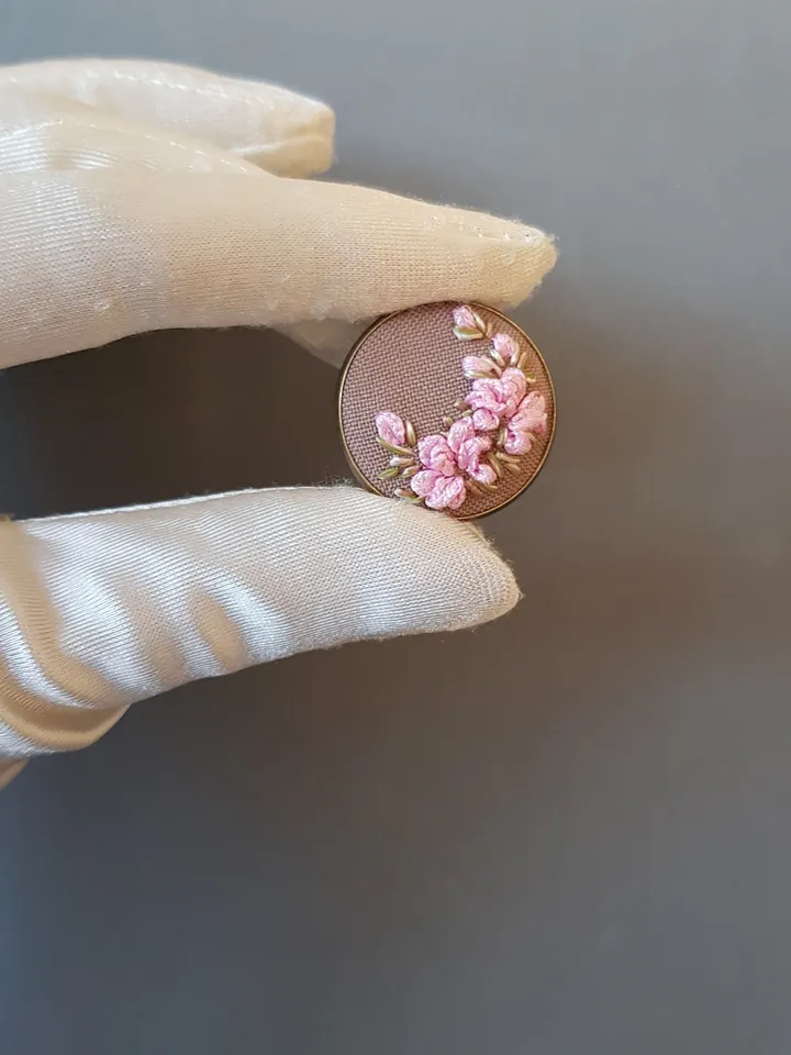 Ribbon embroidered brooch for her, hand embroidery jewelry