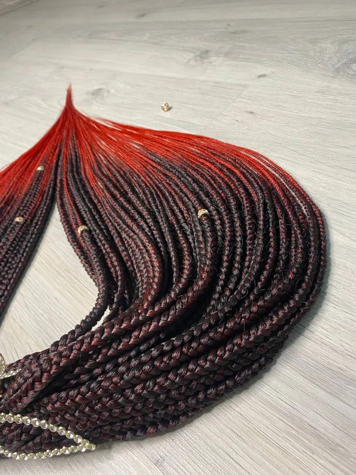 Red Braids hair extensions. DE braids full set of 50 braids. Ombre synthetic Braids. Trending now hair extensions.