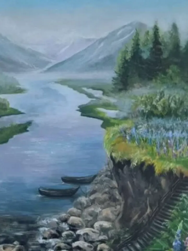 Painting on canvas “Mountain morning”, oil, size 50x60cm