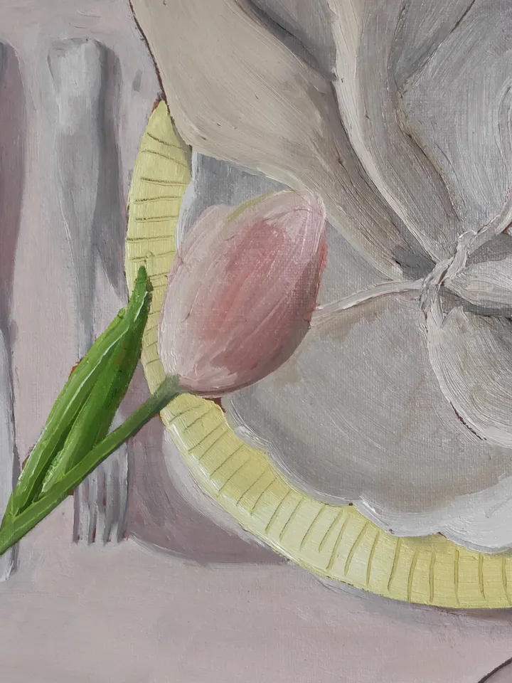 Oil painting on canvas Still life with mimosa