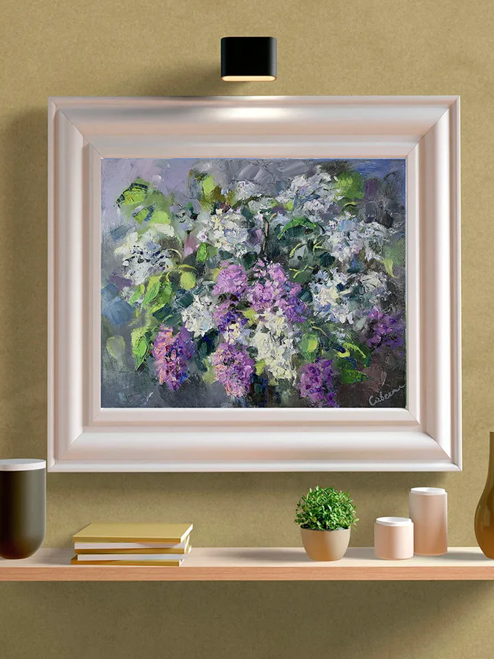 Lilac Painting Flower Original Art Floral Oil Canvas Artwork Impasto
