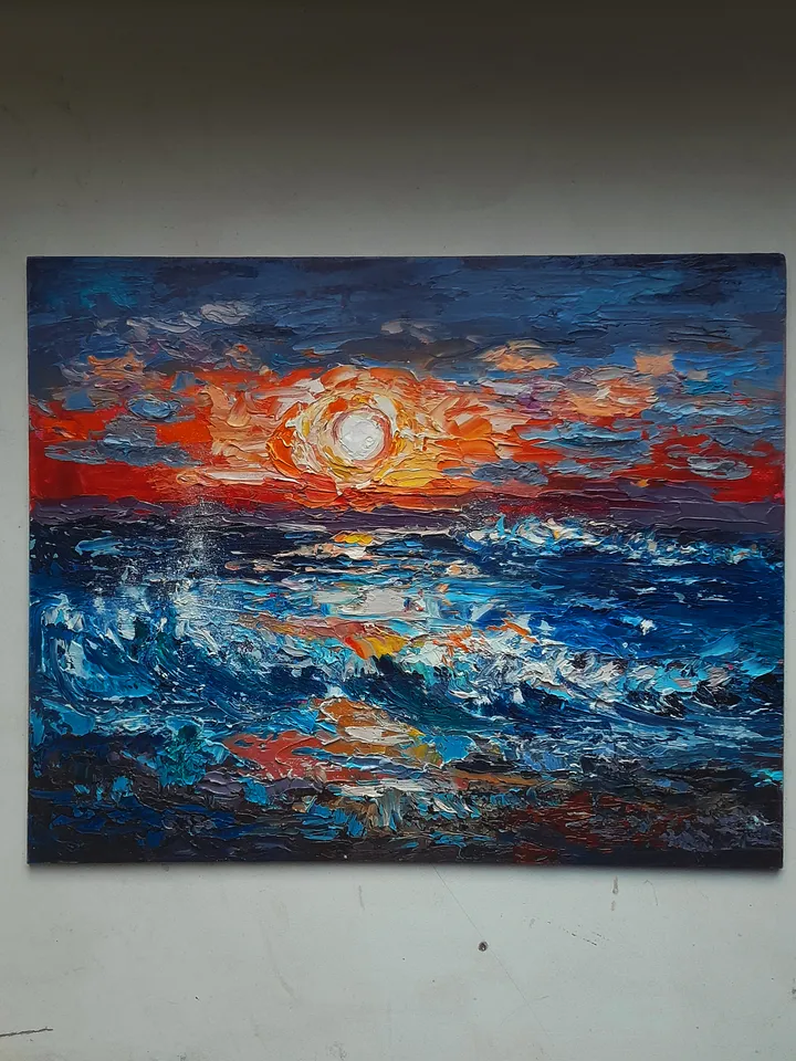 Oil painting Sunset on the sea 24x30 cm (9,5х11,8 inches)