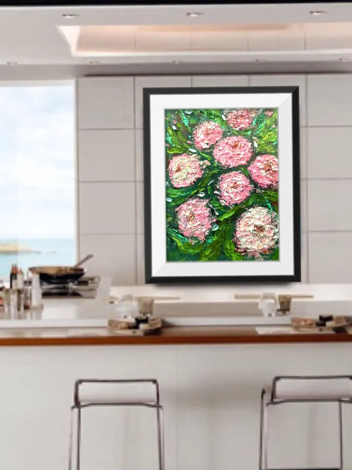 Chrysanthemums painting ,original oil painting on canvas ,pink chrysanthemums,abstract background, impressionistic chrysanthemums painting