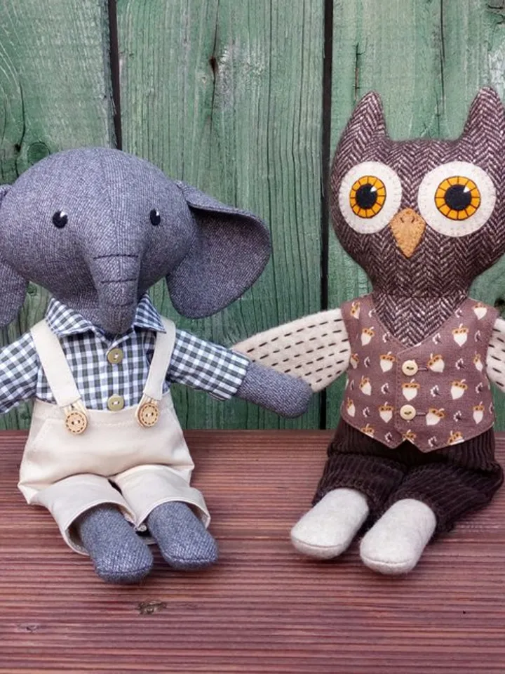 Owl boy, textile plush doll, handmade wool owl, stuffed bird toy