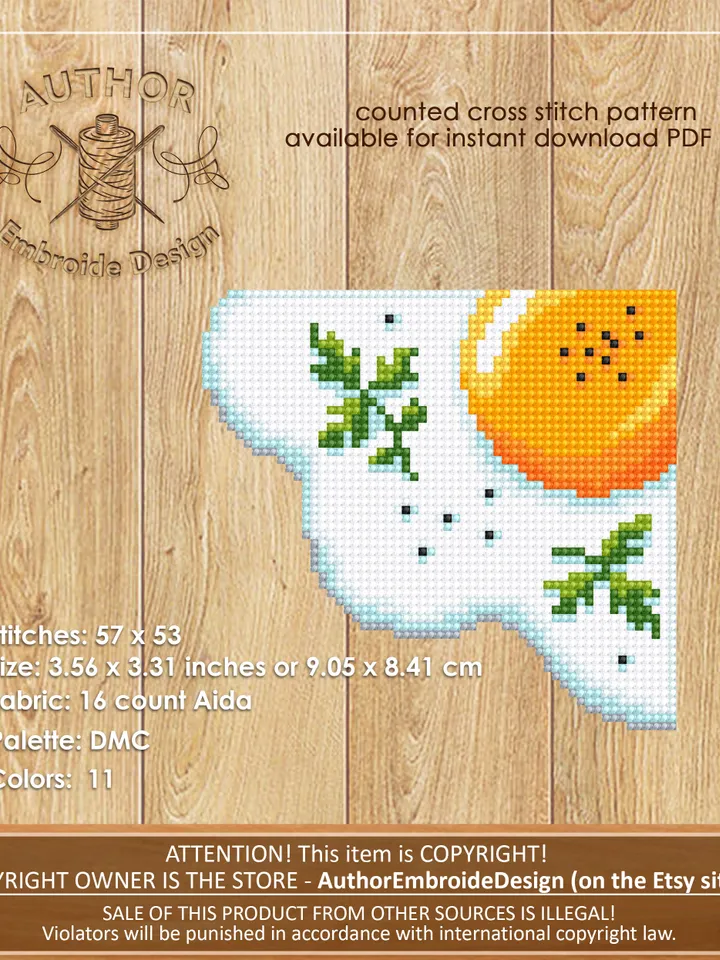 Corner bookmark cross stitch pattern PDF download Fried egg cross stitch chart, Food bookmark digital PDF, Funny bookmark for beginner #B240