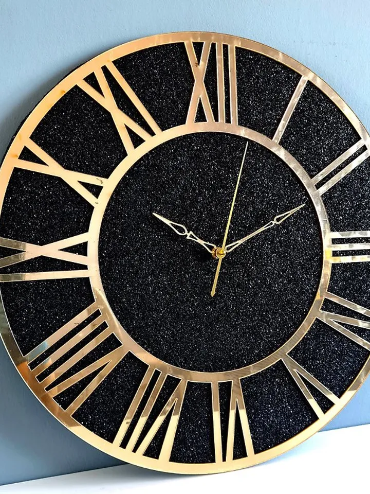 Large black wall clock 50 cm Golden dial Handmade art clock Silent wall clock