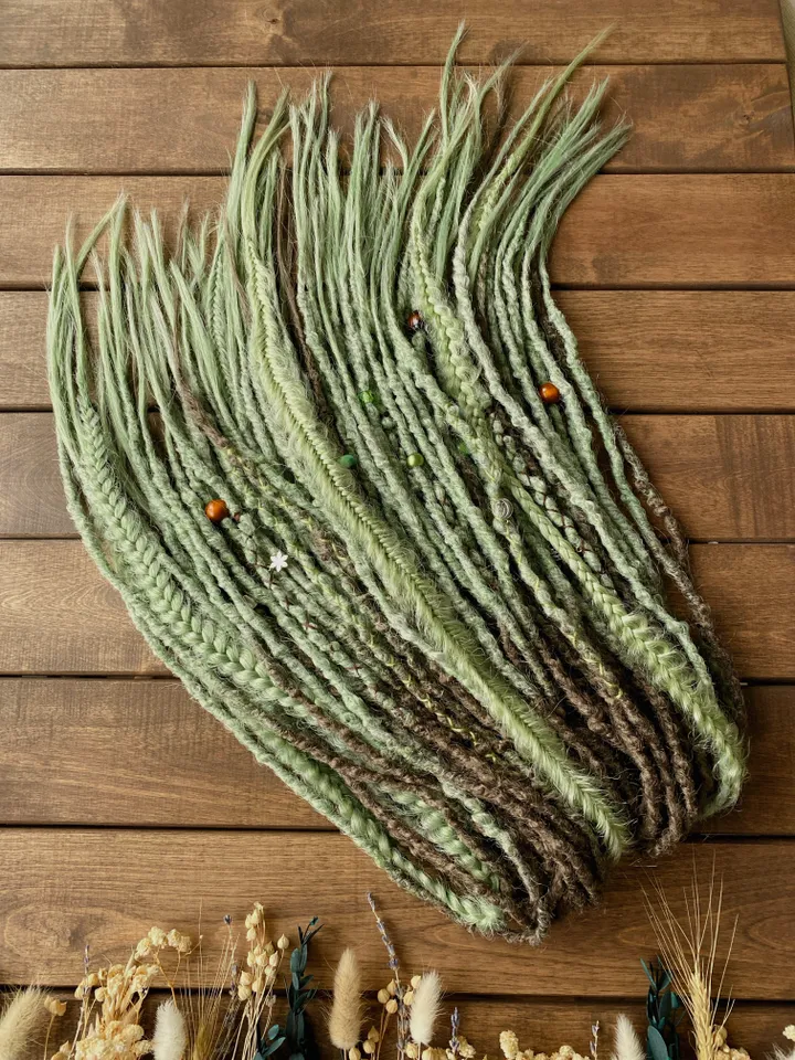 Brown to Forest green ombre De dreads Synthetic dreadlock extensions, Ready to ship