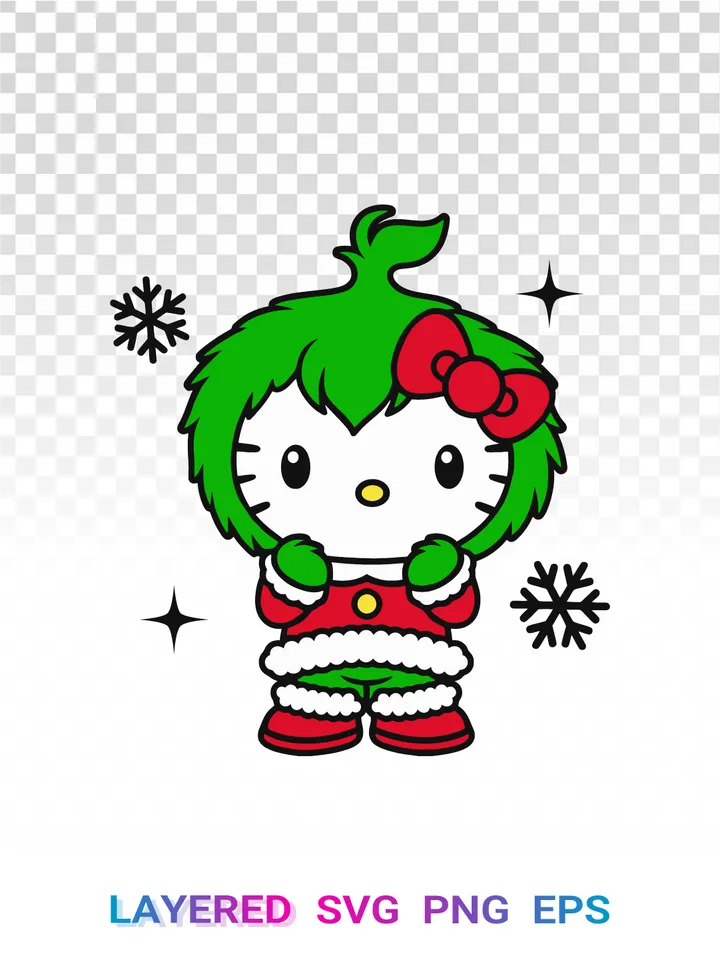 Hello Kitty Grinch SVG, Sanrio Christmas PNG, Funny Clipart 🎄