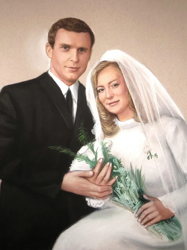 Custom Wedding Portrait from photo Hand Painted | Pastel couple portrait to order | Wedding portrait on paper Personalized Wedding Portrait