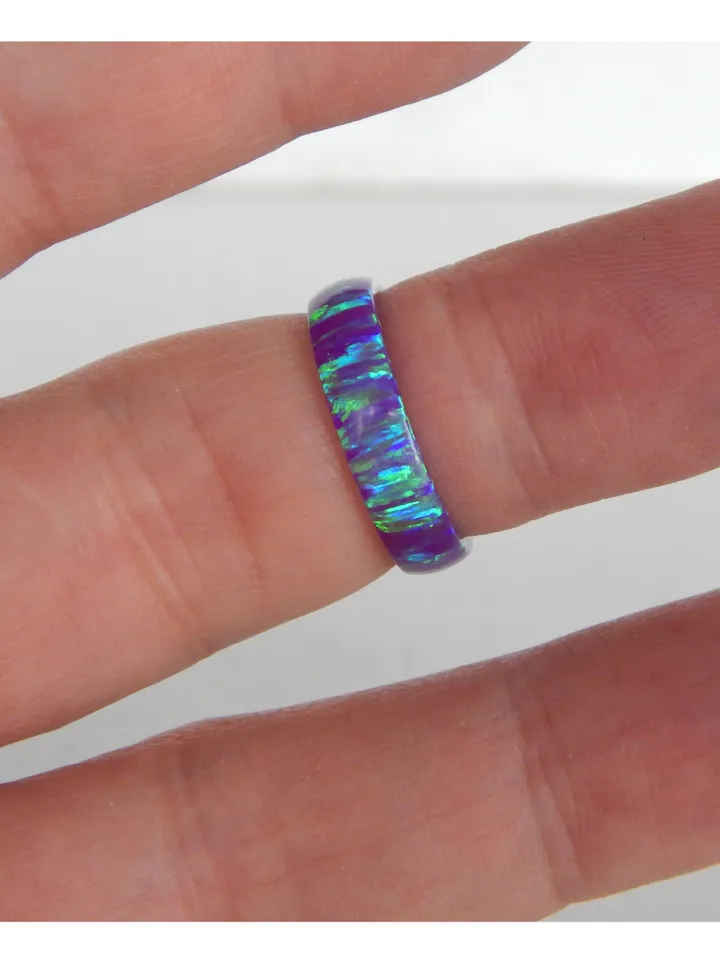 Solid opal ring. Very beautiful opal ring Multi-Amethyst color. Solid opal band.