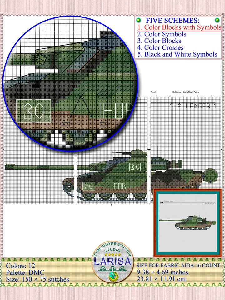 Challenger 1 Cross Stitch Pattern | Main Battle Tank Challenger 1 | British Tank Challenger 1 Chart