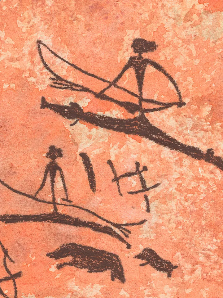 Boar hunting wall art | Original Pastel and Watercolor Artwork Ancient Cave Painting Style 30x40 cm | Hunters Prehistoric art | Handmade Artwork | Archers stylization of rock art | Drawings of a prehistoric man | Modular painting