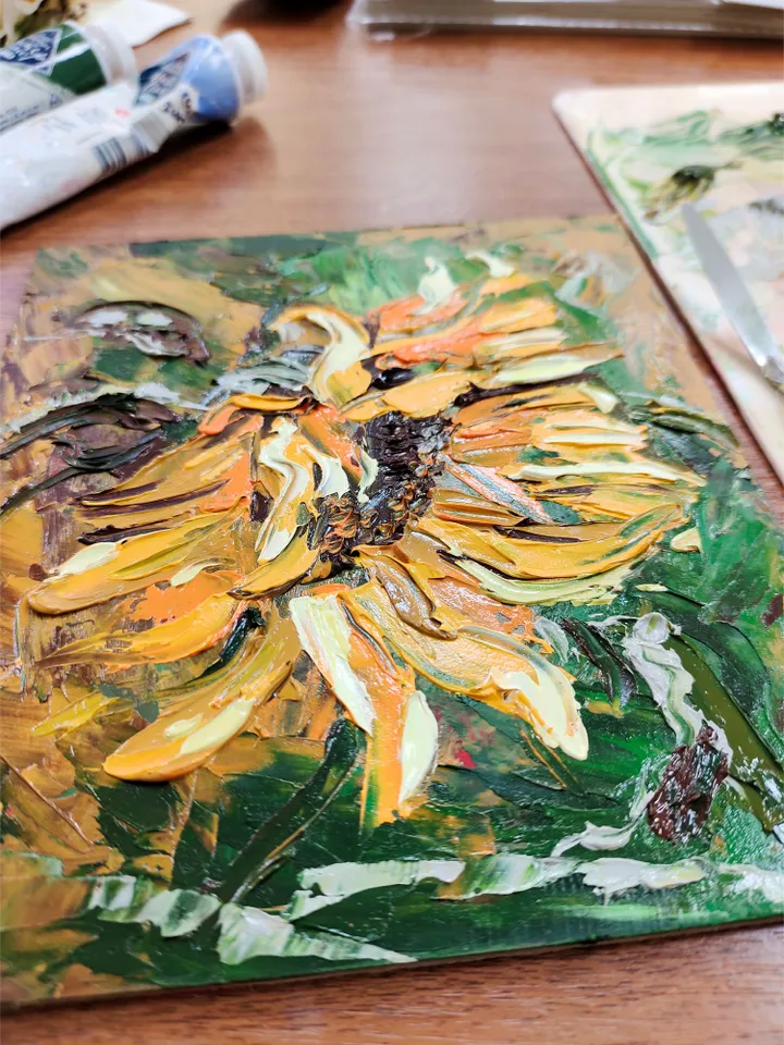 Sunflower painting Floral Original Art 5 by 6 Yellow Flower impasto artwork by Natalia Plotnikova