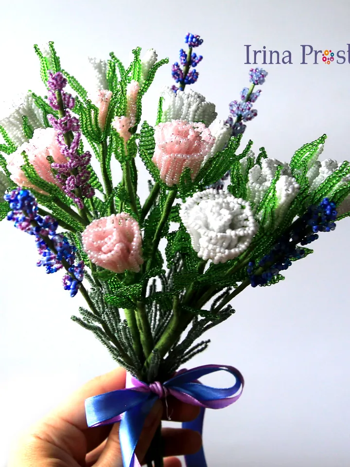 French Beaded Flowers pattern | Beaded Rose and Lavender | Seed bead patterns | Beading tutorial |Digital Download PDF