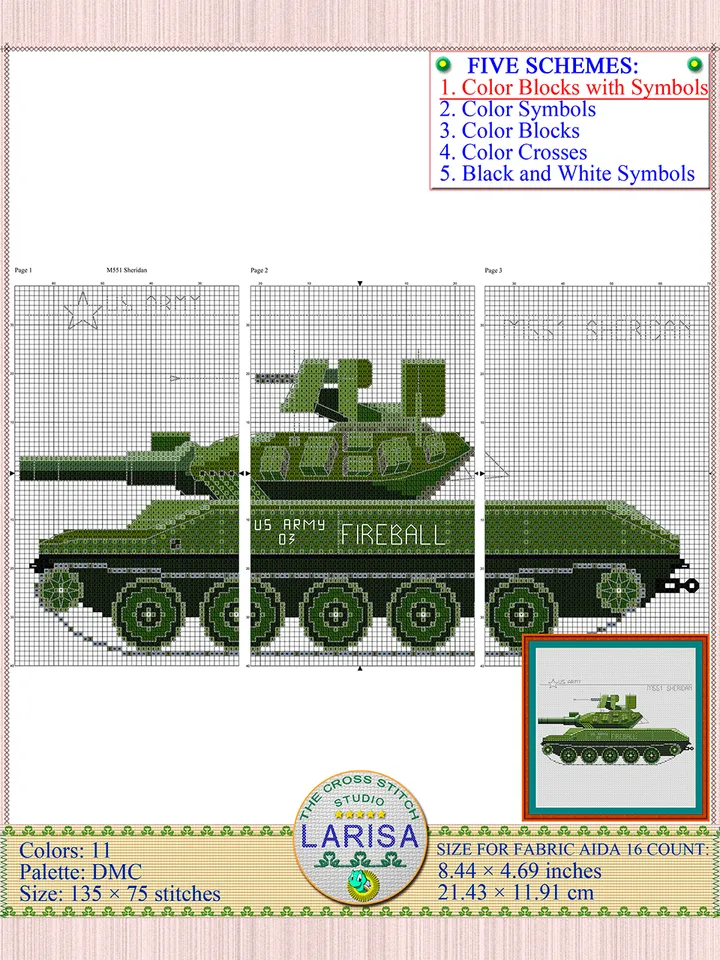 Sheridan Cross Stitch Pattern | American M551 Sheridan Tank Chart