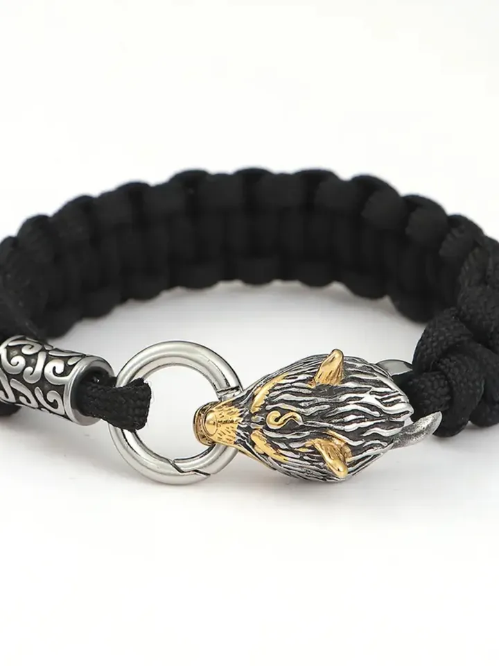 Paracord and stainless steel bracelet celtic wolf norse viking style
