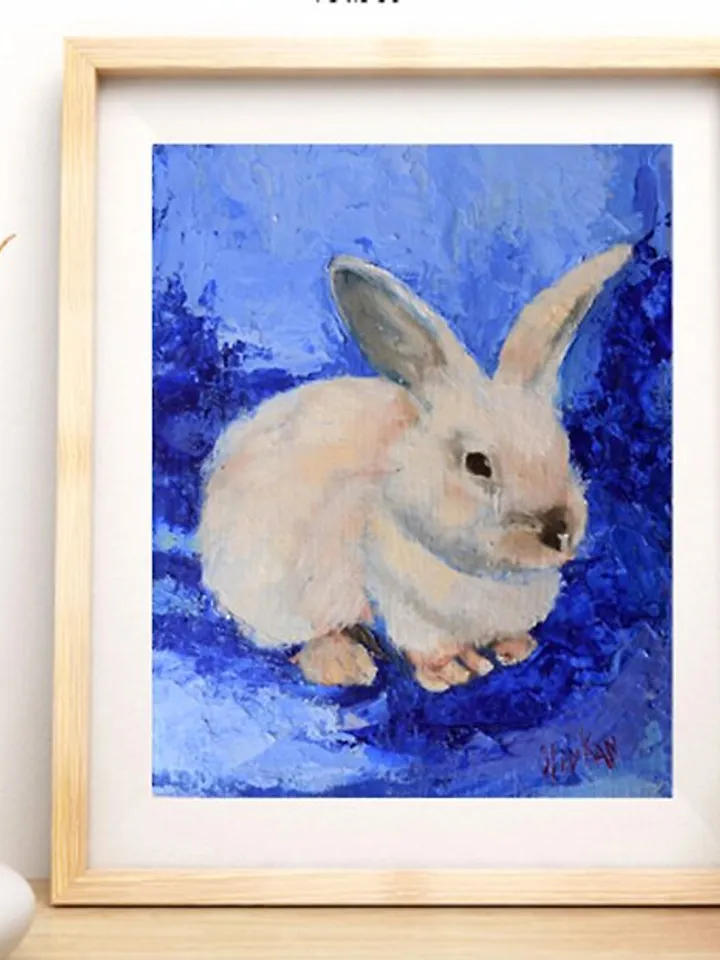 Bunny Oil Painting Animal Original Art Rabbit Oil Artwork