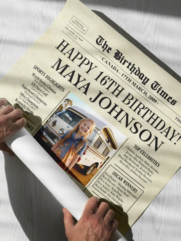 16th Birthday Newspaper Poster Sign, Sweet 16 Birthday Poster CANADA, 16 Years Ago Back in 2009, 16th Birthday Gift, Sweet 16 decoration