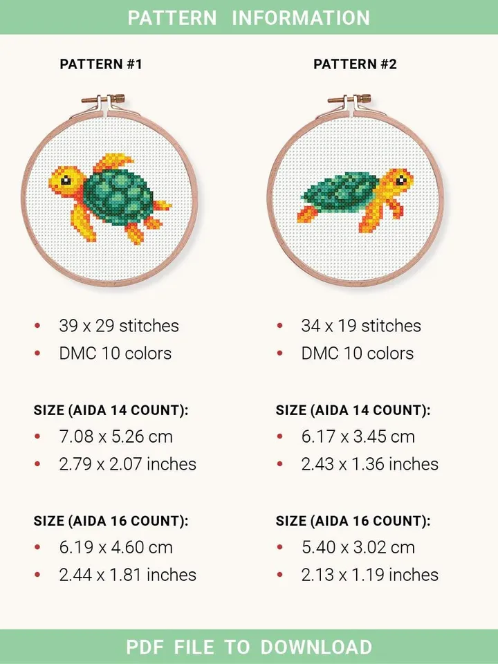 Baby Sea Turtle cross stitch pattern PDF bundle ocean turtle, Abstract, animals, beginner counted, modern chart DIY, embroidery, instant PDF
