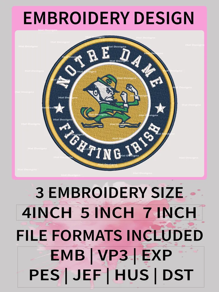NCAA Notre Dame Fighting Irish Embroidery File, 3 Sizes, 6 Formats, NCAA Machine Embroidery Design, NCAA Logo, NCAA Teams