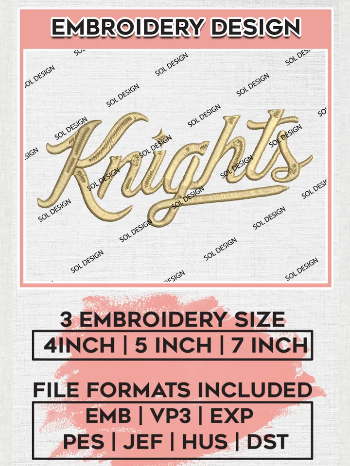 NCAA Knights College Team Wordmark Logo Embroidery Design Files, NCAA UCF Knights Machine Embroidery, NCAA Teams, 3 sizes, NCAA Machine embroidery designs, Digital Download