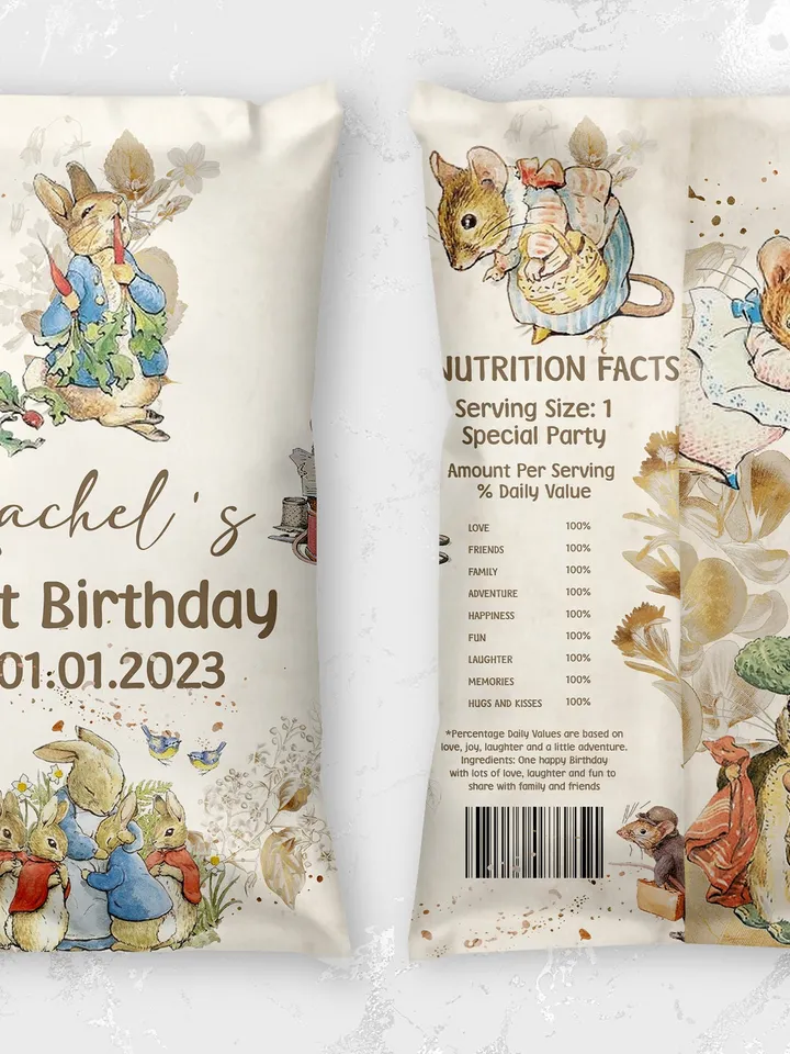 Editable Chips Label Peter Rabbit First Birthday party chips label; Peter Rabbit Party; Classic Peter Rabbit Birthday party decor ; pr1