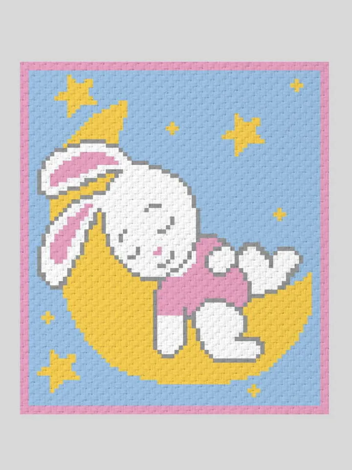 Crochet C2C Bunny on the Moon graphgan blanket pattern