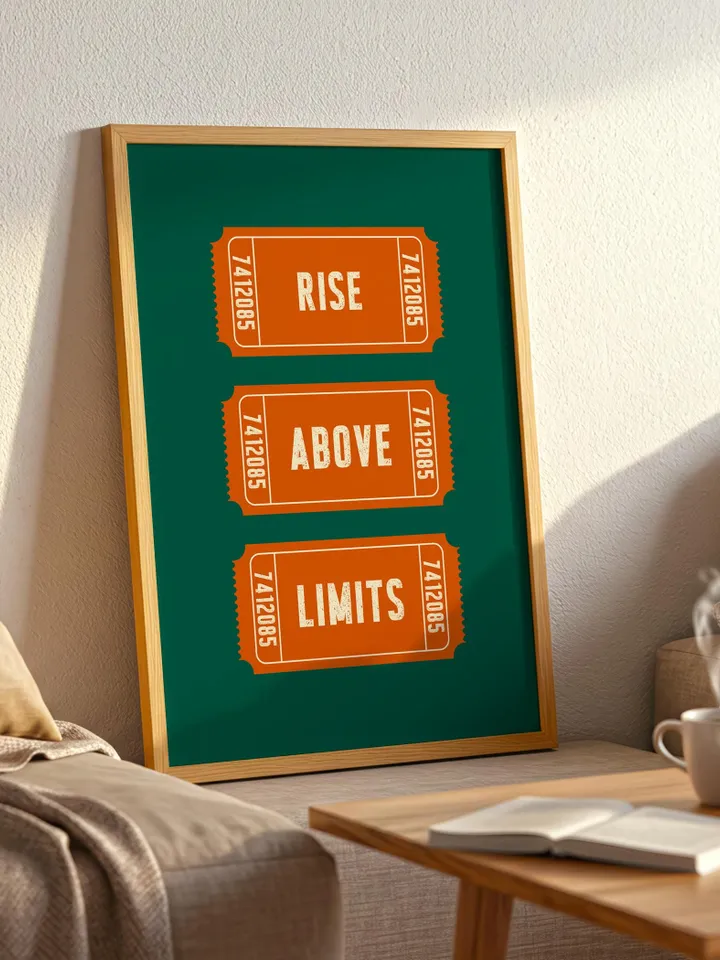 Vintage Ticket Trio Motivational Wall Art, Rise Above Limits, Bold Retro Typography Printable, Personalized and Customizable, Digital Poster