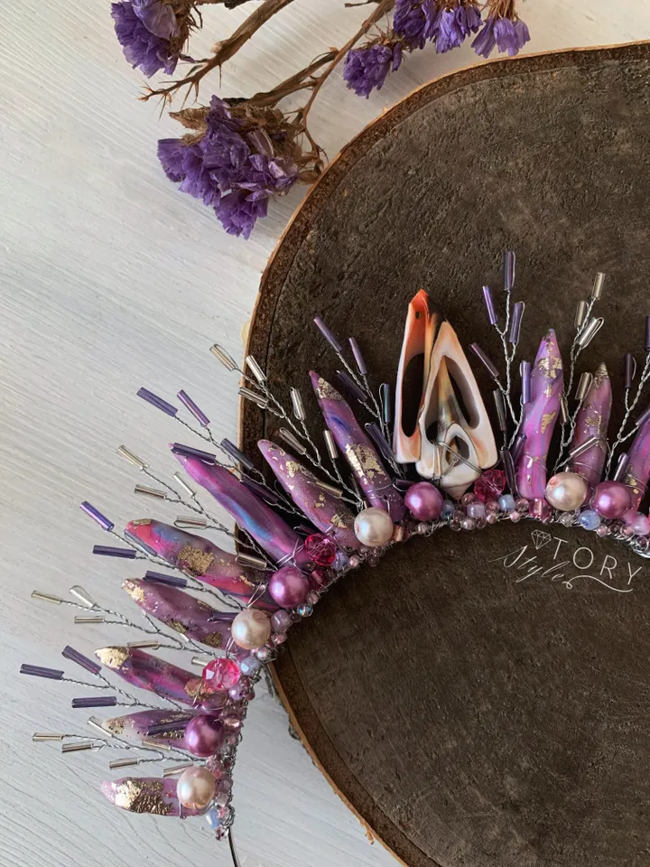 Purple crown, Violet crown, Sea crown, Marine crown, Purple headpiece, Purple tiara, Crystal tiara, Crystal headpiece, marine style accessories