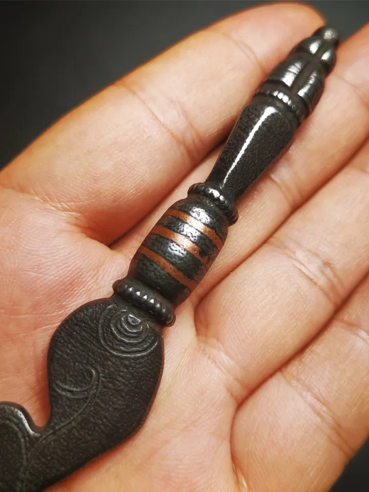 Gandhanra Tibetan Amulet Kila Dagger (Dorje Phurba),Snake Spear,Dharma Ritual Altar Tool,Made of Cold Iron inlaid with Copper
