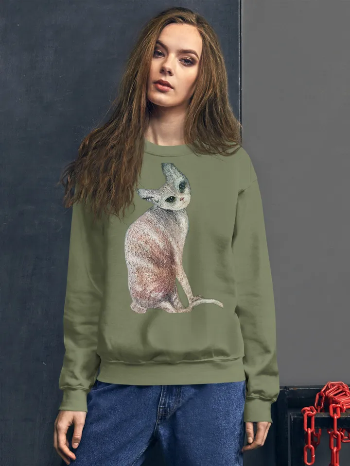 Mystery cat Unisex Sweatshirt made with my original unique mix media painting,cats t shirts, unique designer shirts,gifts for her.