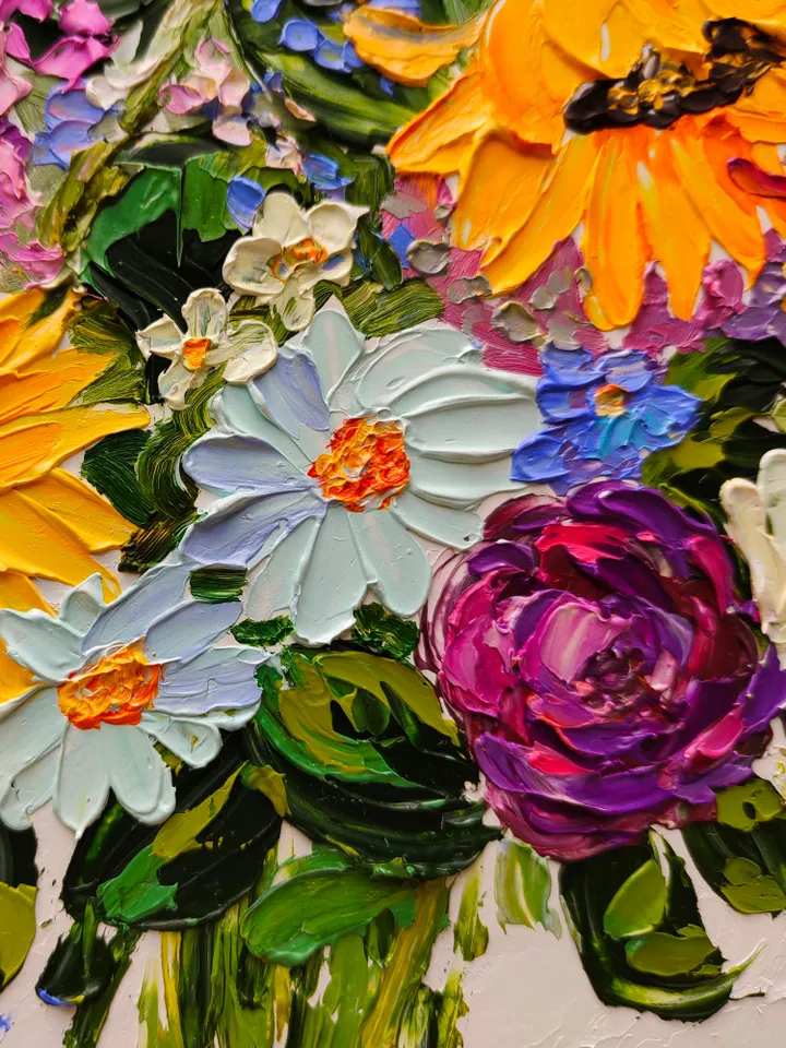 Sunflower painting Flower Original Art 10 by 10 inches Floral Artwork impasto oil painting art by Natalia Plotnikova