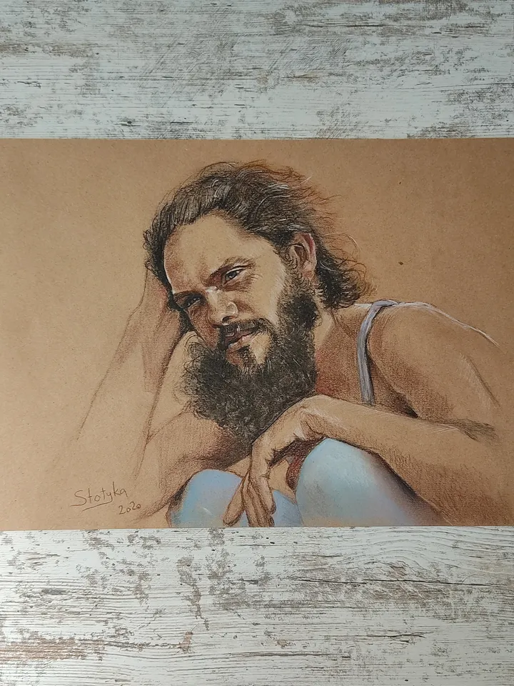 Portrait Of A Thoughtful Man. Original soft pastel painting.