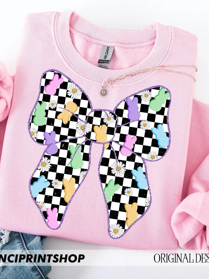 Checkered easter bow png, Easter Coquette Bow png, Easter png, Easter Bunny png, Retro Easter png, Floral Spring bow png, Easter shirt png
