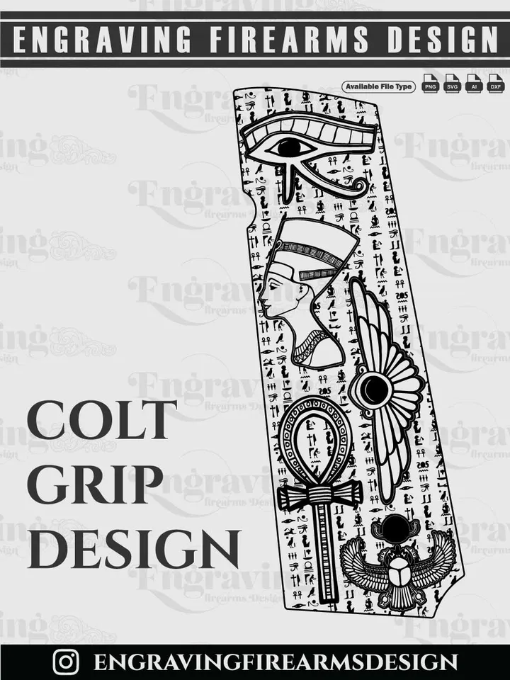 Colt 1911 Grip EGYPTIAN Engraving Design | Vector File Bundle for Laser Engraving