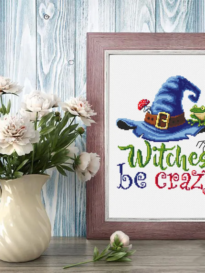 Witches be crazy cross stitch pattern download PDF Halloween witch cross stitch chart, Cute Halloween pattern digital PDF Witches decor #H47