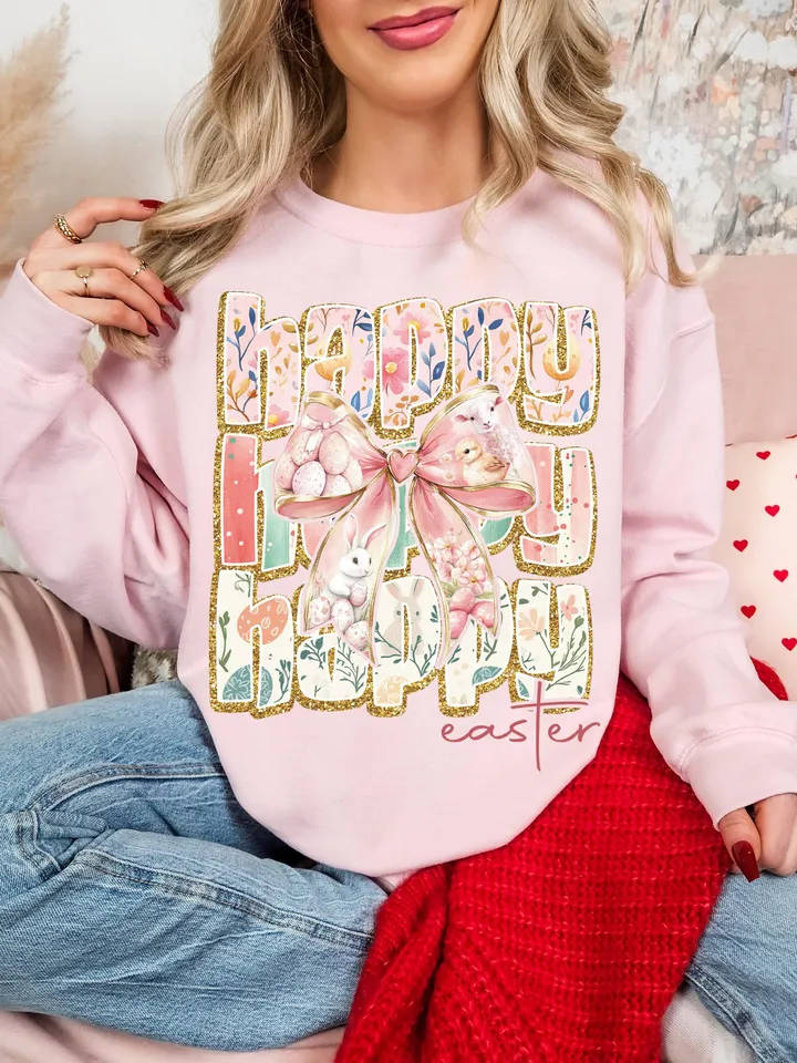Happy Easter Coquette PNG, Retro Easter Png, Easter Bunny Png, Floral Spring Png, Pink Easter Coquette Bow Png, Easter Shirt Design