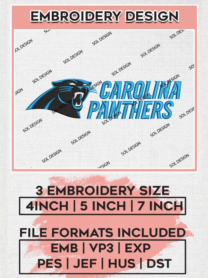 Carolina Panthers Logo Embroidery Designs, NFL Panthers, NFL Embroidery Designs, NFL Carolina Panthers Machine Embroidery Design, Digital Download