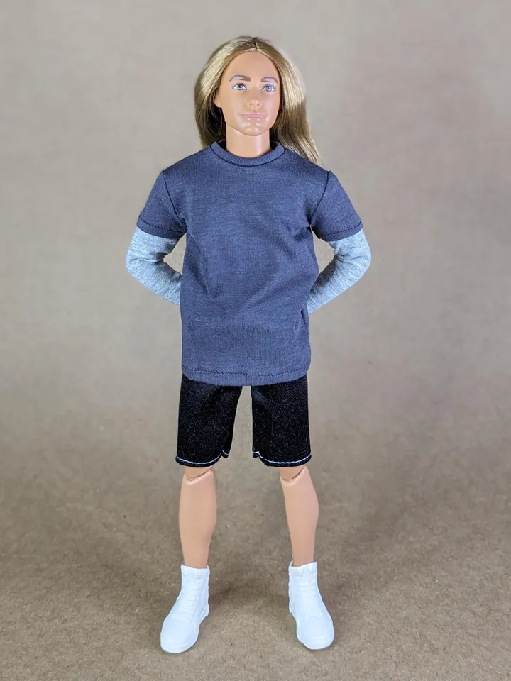 Gray long-sleeve T-shirt for 12-inch fashion male dolls