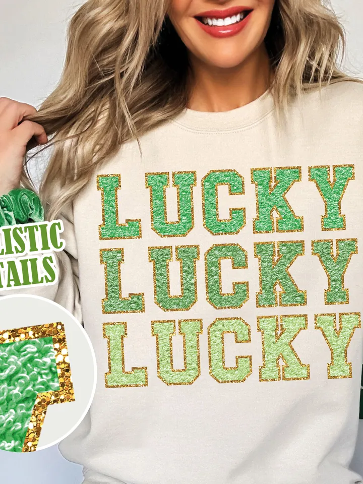 Chenille Lucky PNG | St Patrick Png | Lucky Png | Lucky Vibes Png | St Patty's, Cute St.Patty's |trendy chenille png, gold Glitter png