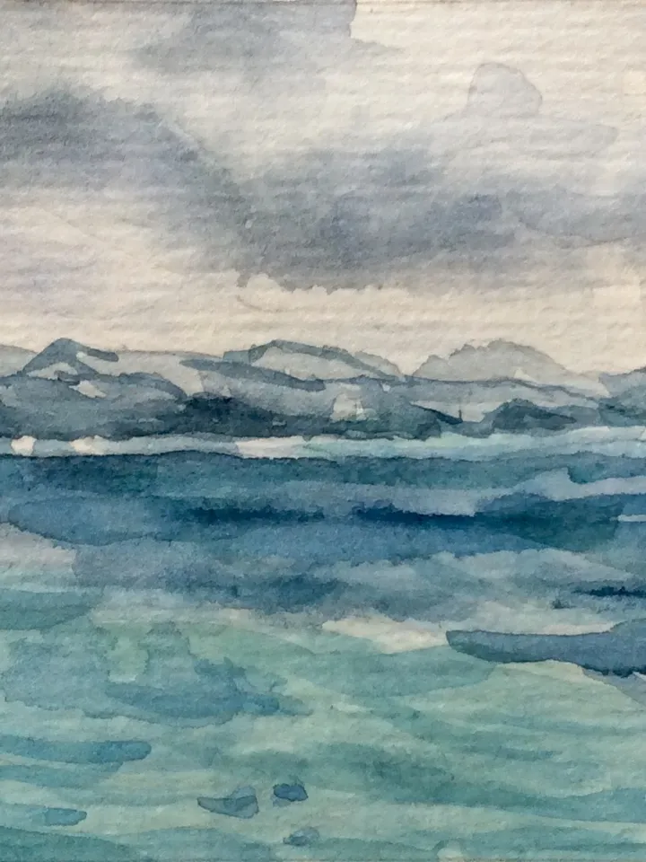 "ACEO Sea" watercolor painting original wall art landscape seascape picture sea water wave artwork