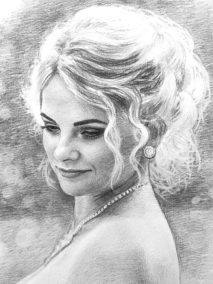 Wedding portrait bride on paper | Hand drawn pencil portrait of a bride | Realistic Handmade portrait on paper | Custom portrait from photo