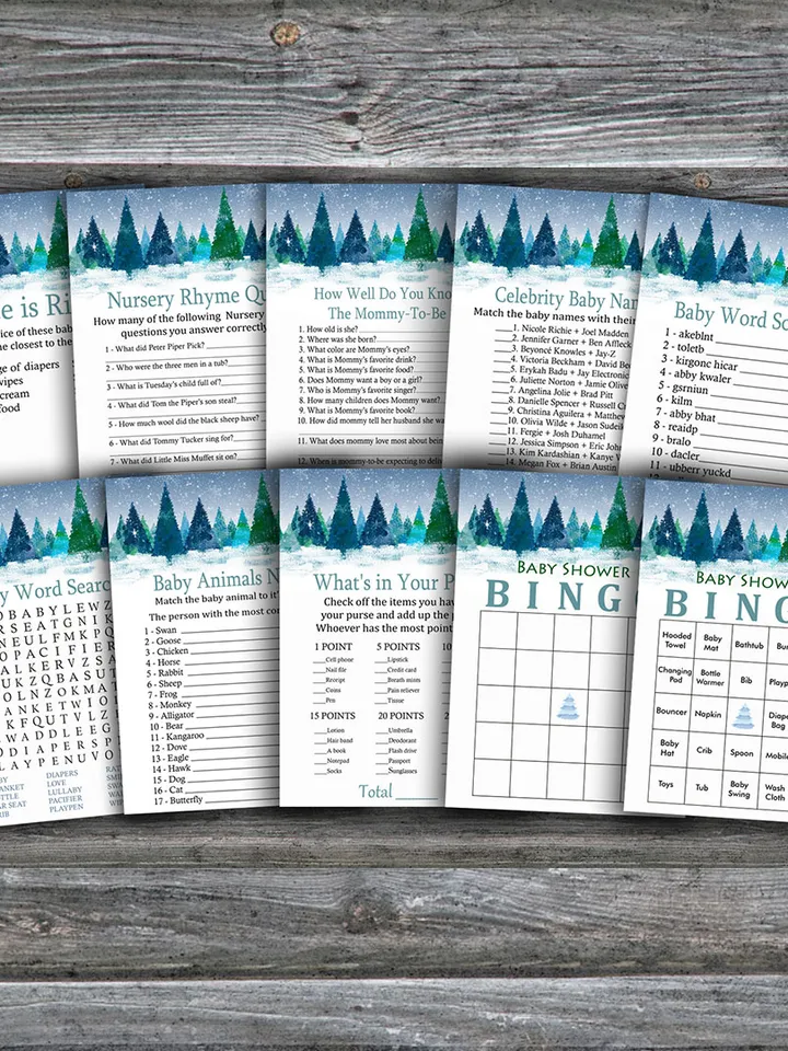 Winter forest baby shower games bundle,Christmas Baby Shower games package,Fun Baby Shower Games,9 Printable Games-261