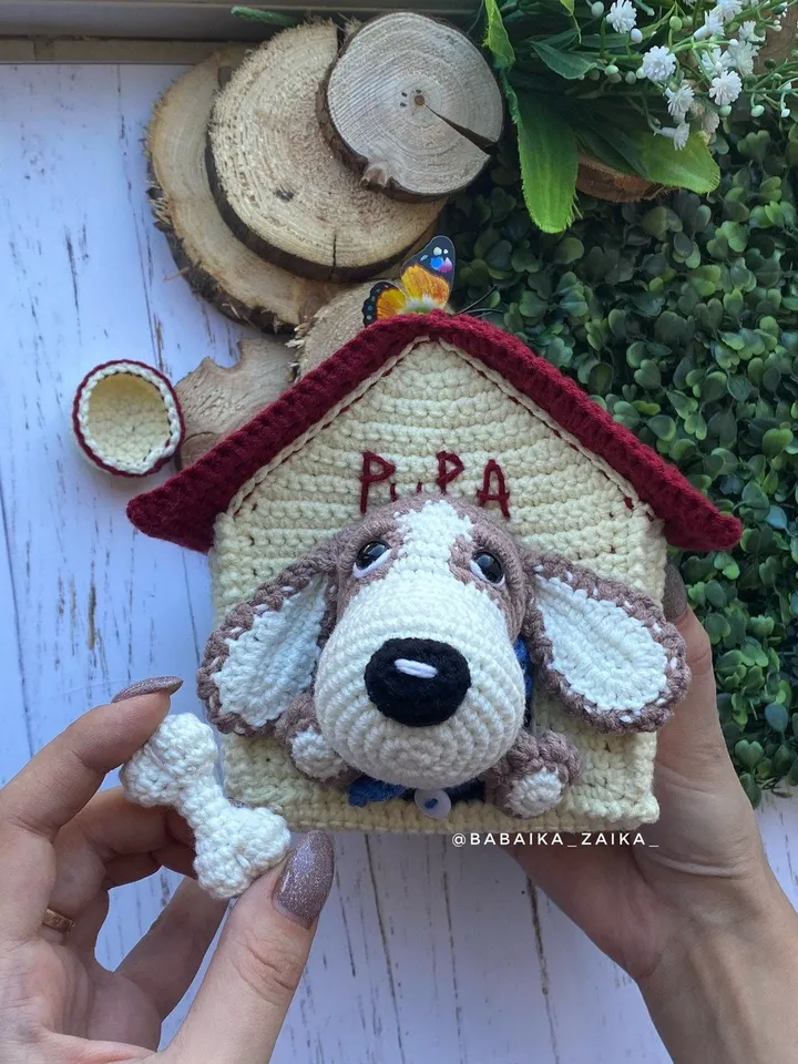 PDF Crochet Pattern Basset Hound Dog with Doghouse, Amigurumi Puppy Toy, Handmade Crochet Animal Gift, Dog Toy for Kids, English Tutorial