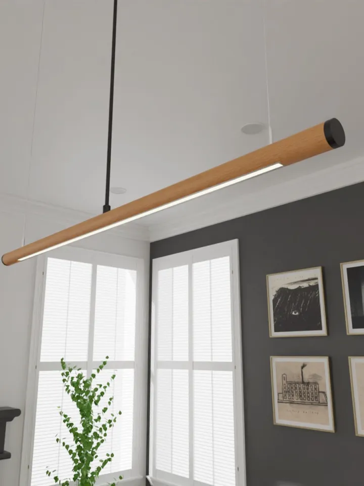 Wooden LED linear pendant light, wood chandelier, hanging lamp